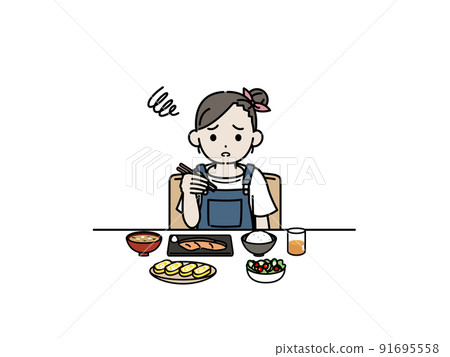 沒有胃口的女孩,孩子不能吃,喜歡和不喜歡,早餐插圖 沒有胃口的女孩,孩子不能吃,喜歡和不喜歡,早餐插圖 91695558