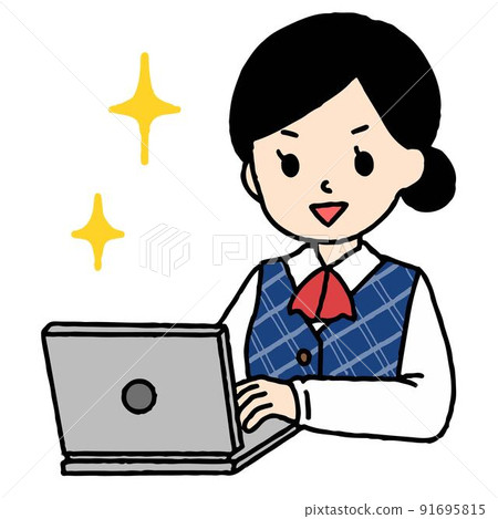 A woman working on a computer is shining - Stock Illustration [91695815 ...