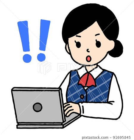 A woman in office clothes who is surprised to work on a computer A woman in office clothes who is surprised to work on a computer 91695845