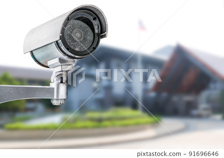 CCTV Closed circuit camera, TV monitoring at modern office building construction, security system concept. CCTV Closed circuit camera, TV monitoring at modern office building construction, security system concept. 91696646