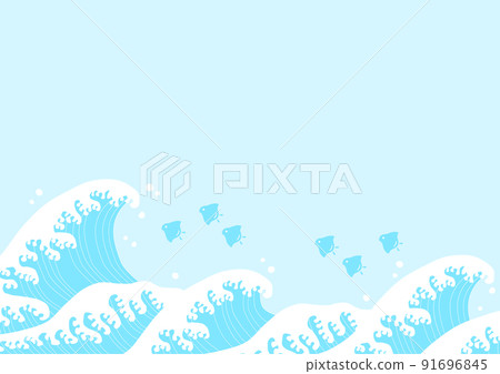Wave plover Japanese wave illustration light blue background 91696845