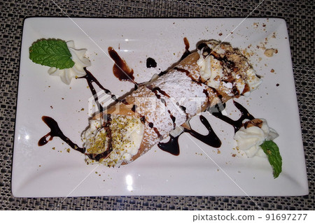 sicilian cannolo close up detail macro 91697277