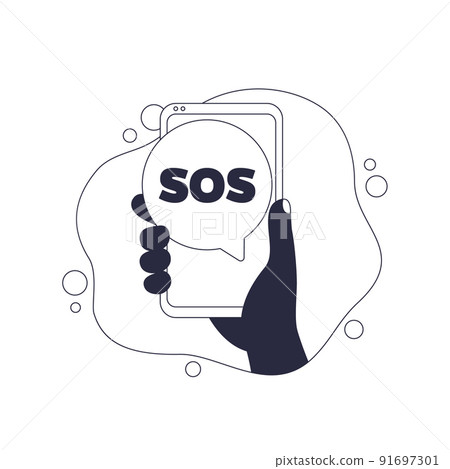 SOS message in the phone, vector illustration SOS message in the phone, vector illustration 91697301
