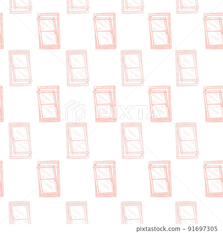 Windows lean forward engraved seamless pattern. Retro frame glass window hand drawn style. Windows lean forward engraved seamless pattern. Retro frame glass window hand drawn style. 91697305