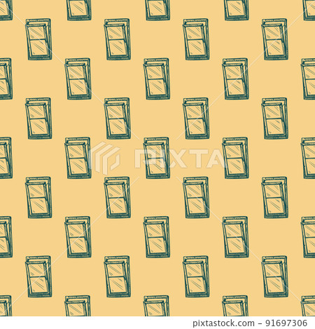 Windows lean forward engraved seamless pattern. Retro frame glass window hand drawn style. Windows lean forward engraved seamless pattern. Retro frame glass window hand drawn style. 91697306