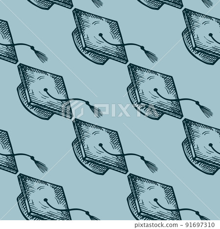 Graduate hats engraved seamless pattern. Vintage element education in hand drawn style. Graduate hats engraved seamless pattern. Vintage element education in hand drawn style. 91697310