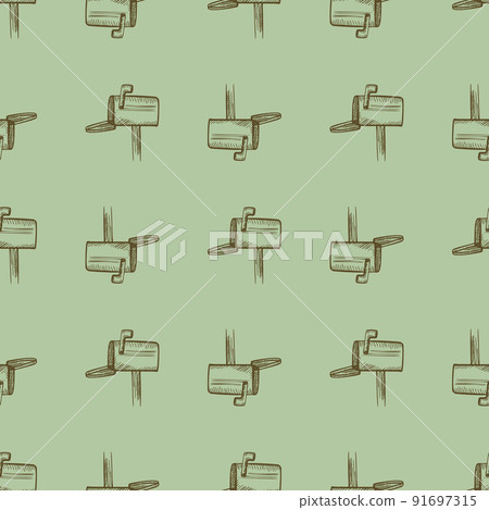 Mailbox engraved seamless pattern. Vintage letterbox in hand drawn style. Mailbox engraved seamless pattern. Vintage letterbox in hand drawn style. 91697315