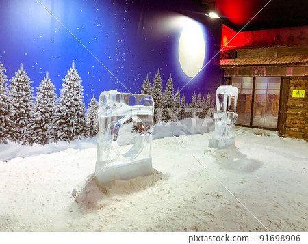 snow room. inside is a figure made of ice and snow. frozen water statue unusual sculptures in the snow room, ice blocks snow room. inside is a figure made of ice and snow. frozen water statue unusual sculptures in the snow room, ice blocks 91698906