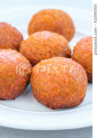 Fish balls on the plate 91699569