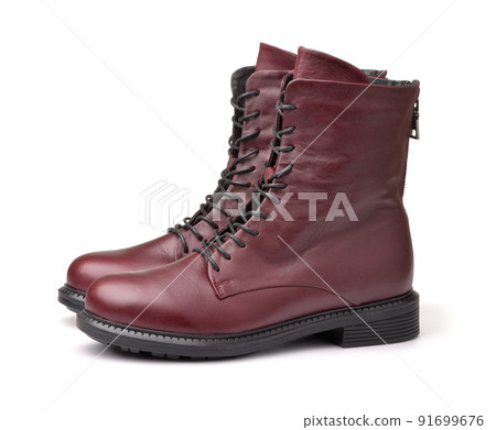 Side view of maroon leather winter ladies boots 91699676
