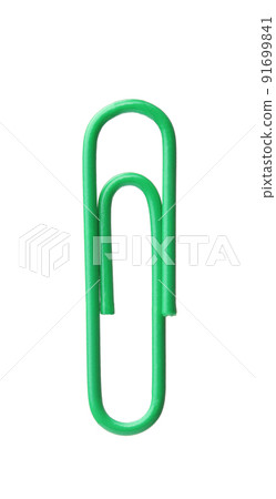 Front view of single green paper clip Front view of single green paper clip 91699841