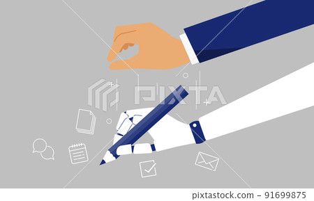 Robot hands working on behalf of businessmen, RPA concept illustrations, vectors 91699875