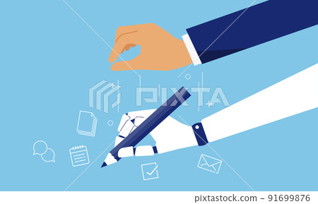 Robot hands working on behalf of businessmen, RPA concept illustrations, vectors 91699876