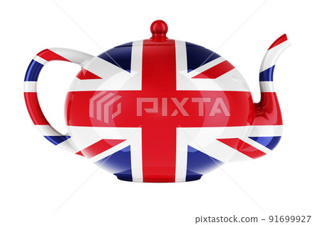Teapot with British flag, 3D rendering 91699927