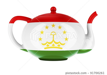 Teapot with Tajik flag, 3D rendering 91700261