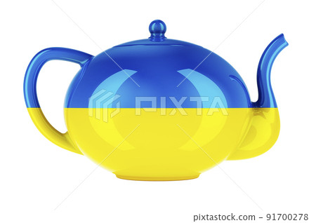Teapot with Ukrainian flag, 3D rendering Teapot with Ukrainian flag, 3D rendering 91700278