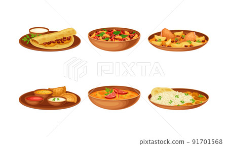Traditional Arabian cuisine food dishes set vector illustration 91701568
