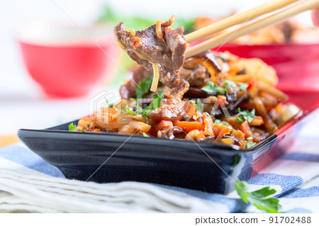 Chinese vegetable mixture and pork in spicy sauce. 91702488