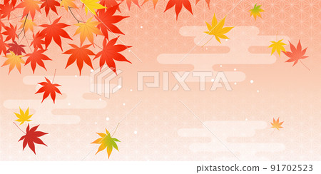 Image background of autumn leaves and Japanese pattern (2: 1) 91702523
