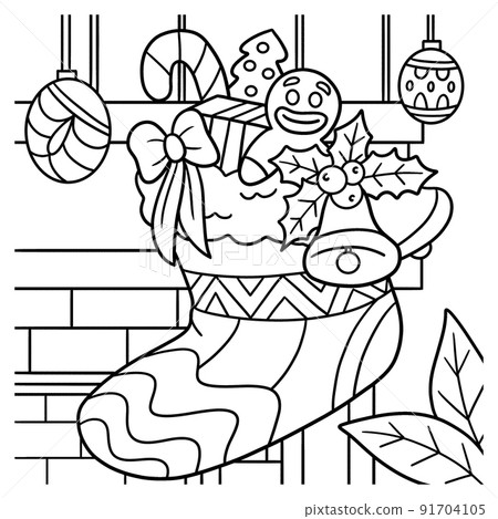 Christmas Stocking Coloring Page for Kids 91704105
