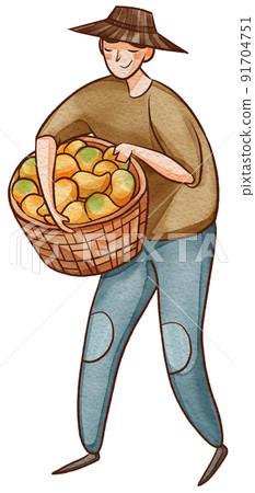 Asian character farmer and harvest watercolor icon png Asian character farmer and harvest watercolor icon png 91704751