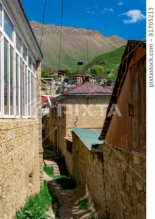 street in Chokh, an ancient mountain village in Dagestan 91705213