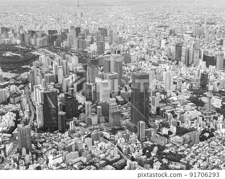 從機艙看到東京赤坂周圍的建築物，然後降落在羽田 91706293