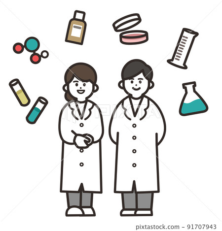 Male and female researchers and research-related icons Male and female researchers and research-related icons 91707943