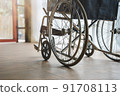 Close up view of empty wheelchair waiting for patient services with vintage filtered. 91708113