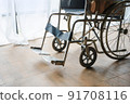 Close up view of empty wheelchair waiting for patient services with vintage filtered. 91708116