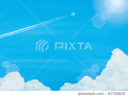 夏天的天空和軌跡水彩 91708829