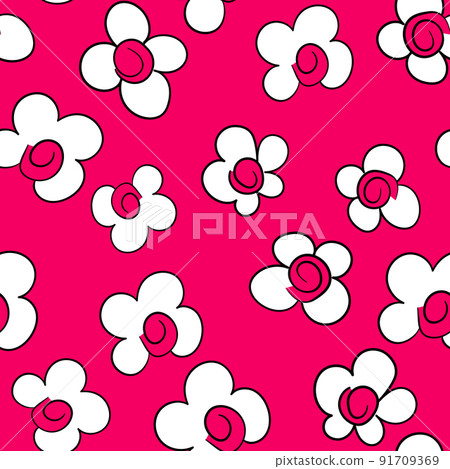 Seamless pattern based on traditional folk art flowers ornaments. Pink and white floral background. Scandinavian style. Sweden nordic style. Vector illustration. Simple minimalistic pattern Seamless pattern based on traditional folk art flowers ornaments. Pink and white floral background. Scandinavian style. Sweden nordic style. Vector illustration. Simple minimalistic pattern 91709369