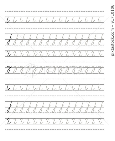 Preschool Writing worksheet with tracing dashed lines for practicing fine motor skills. Exercise page for calligraphy. Outline vector illustration to print for children, preschool, kindergarten 91710106