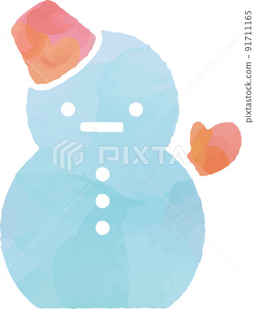 水彩風格的天氣圖標。帶著手套的雪人。 91711165