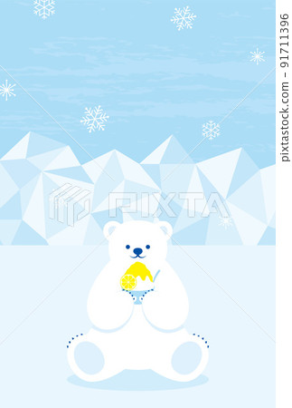 Background illustration for a polar bear holding shaved ice during the summer 91711396