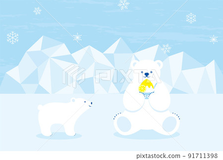 Background illustration for a polar bear holding shaved ice during the summer 91711398
