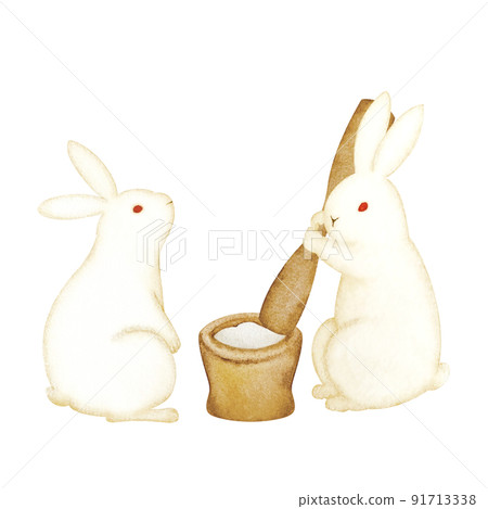 Watercolor material of white rabbit with rice cake Watercolor material of white rabbit with rice cake 91713338