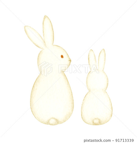 Watercolor set of the back of a white rabbit parent and child 91713339