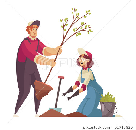 Gardeners Planting Tree Composition Gardeners Planting Tree Composition 91713829
