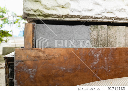 Home foundation corner collapse repair filling due to DIY earthquake Home foundation corner collapse repair filling due to DIY earthquake 91714185