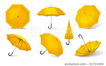 Yellow Realistic Umbrella Icon Set Yellow Realistic Umbrella Icon Set 91715409