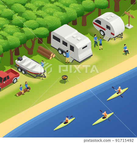 Canoeing Kayaking Camping Isometric View Canoeing Kayaking Camping Isometric View 91715492