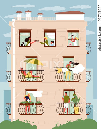 Neighbours In Windows Illustration 91715955