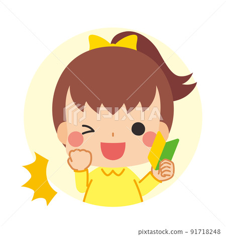 Icon of a cute girl with a beginner's mark doing a guts pose Illustration white background Vector avatar 91718248