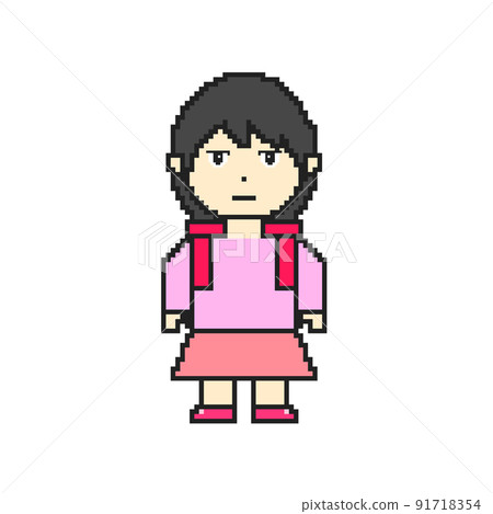 Elementary school girls with a true face of pixel art 91718354