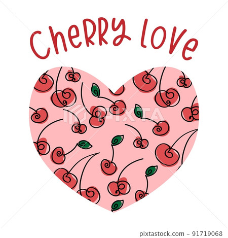 Cherry love heart shaped vector background with various cherries Cherry love heart shaped vector background with various cherries 91719068