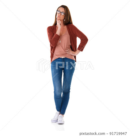 Lost in thought. Studio shot of a young woman isolated on white. Lost in thought. Studio shot of a young woman isolated on white. 91719947