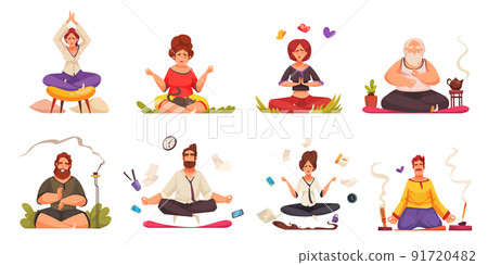 Meditation Yoga Cartoon Compositions Meditation Yoga Cartoon Compositions 91720482