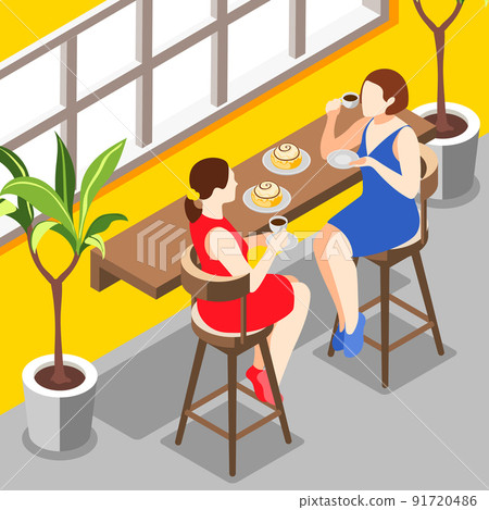 Meeting In Cafe Isometric Background 91720486