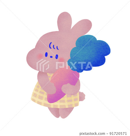 80年代復古流行風格兔子手繪插畫素材 91720571